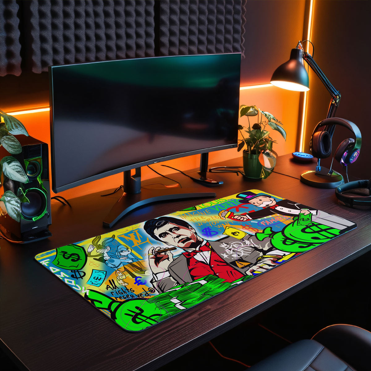 IMAGINE THE WORLD YOU WANT - Popart Design - XXL Gaming Mauspad