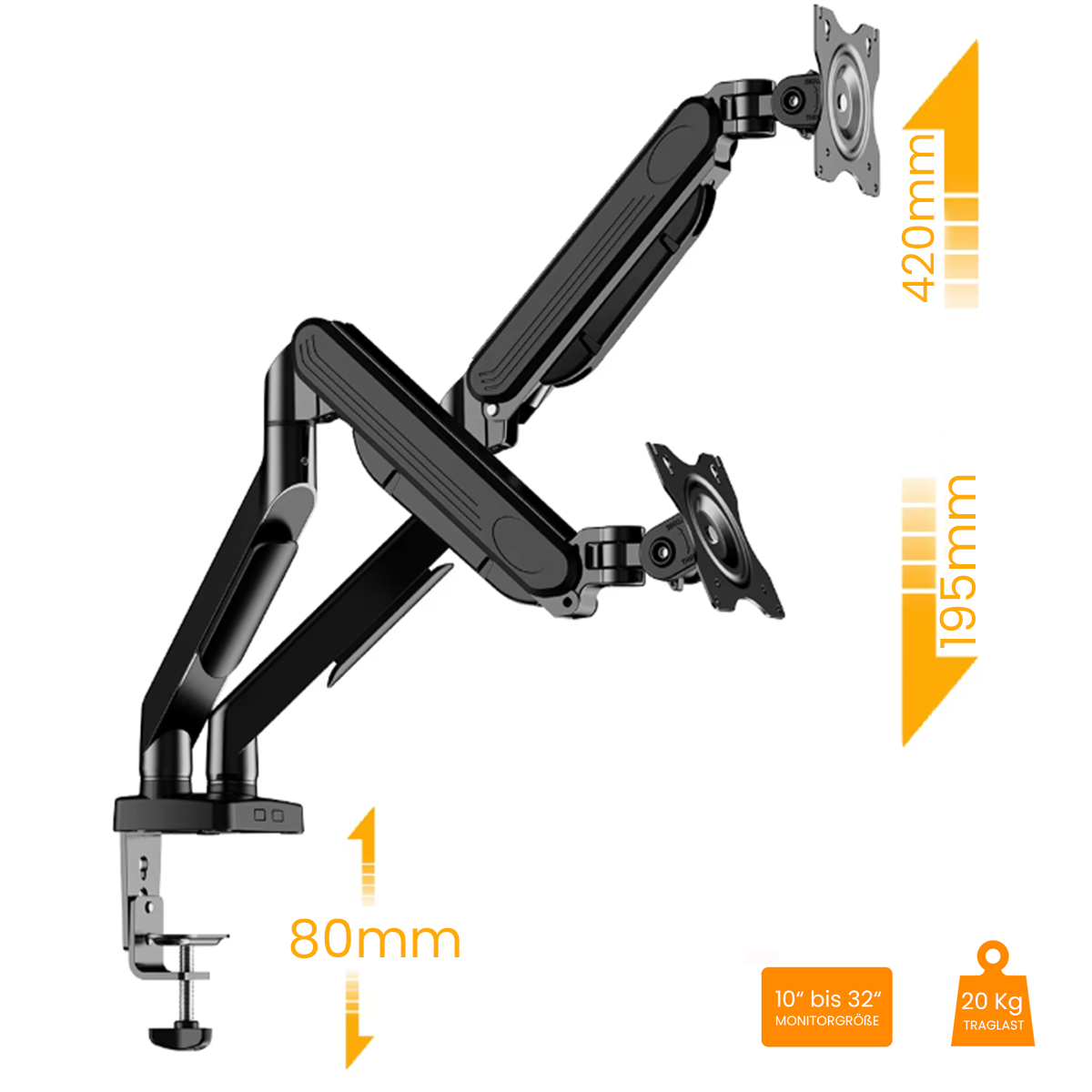 Ergonomische Monitorhalterung – Für Dual- und Einzelmonitore (10–32 Zoll)