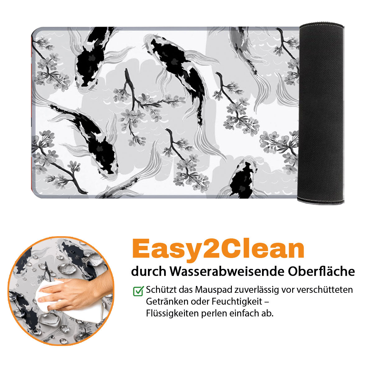 BLACK KOI - Japan Design - XXL Gaming Mauspad