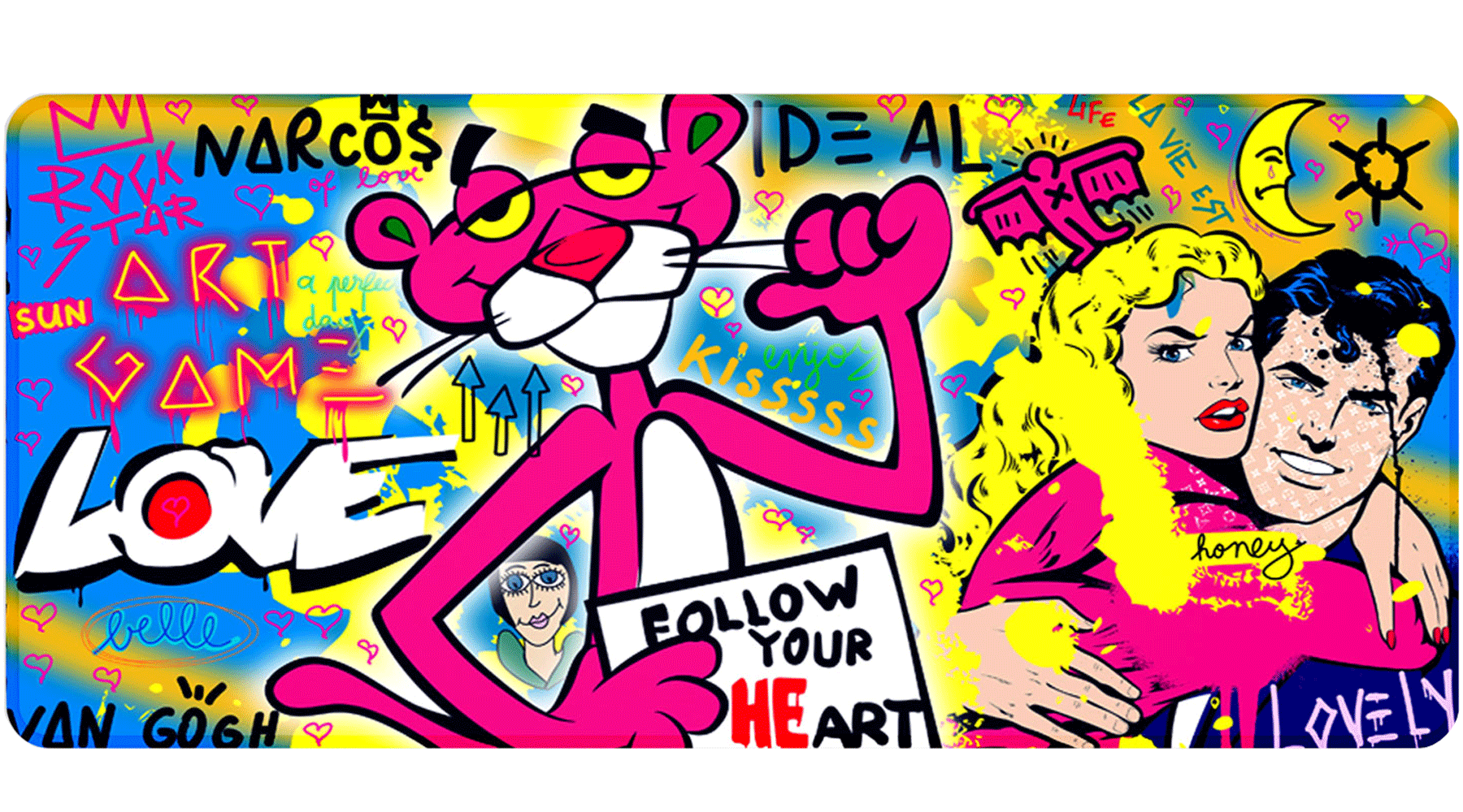 FOLLOW YOUR PINK HEART - Popart Design - XXL Gaming Mauspad