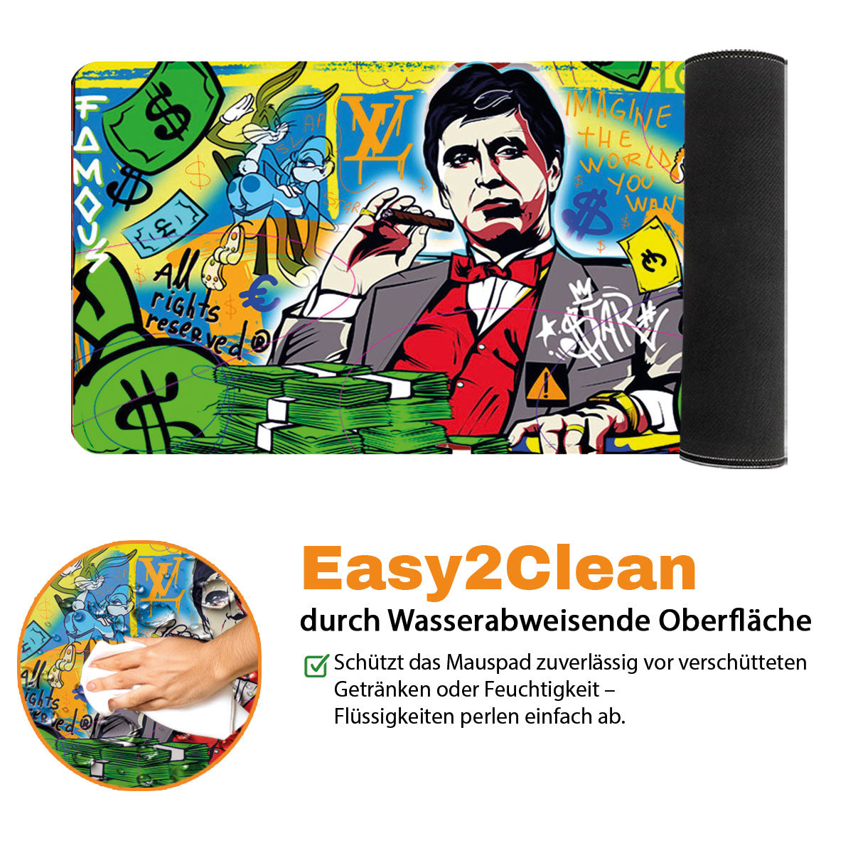 IMAGINE THE WORLD YOU WANT - Popart Design - XXL Gaming Mauspad