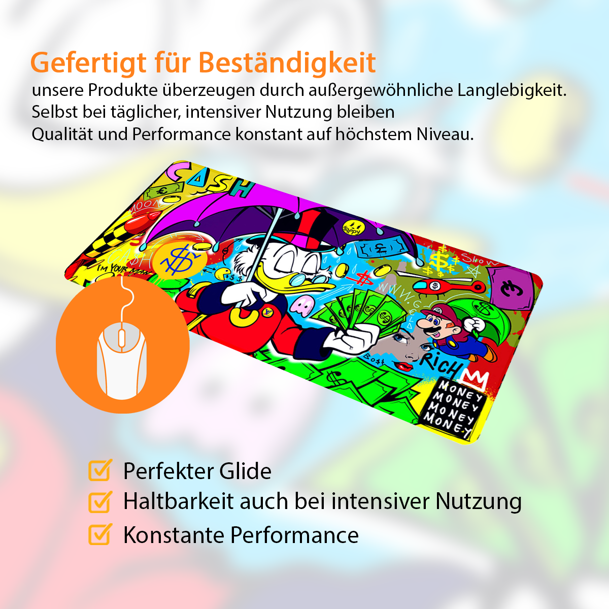 MONEY RAIN - Popart Design - XXL Gaming Mauspad