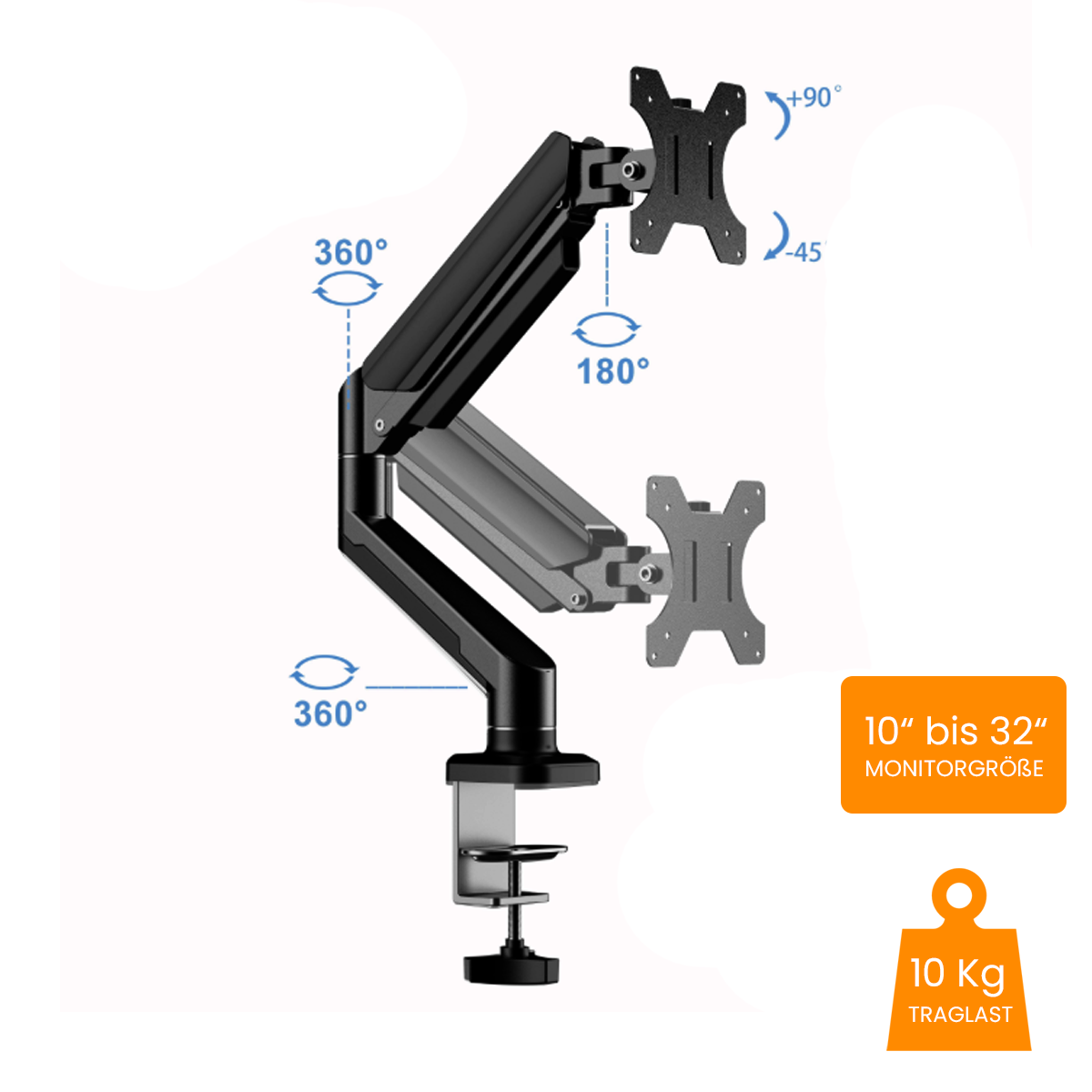 Ergonomische Monitorhalterung – Für Dual- und Einzelmonitore (10–32 Zoll)