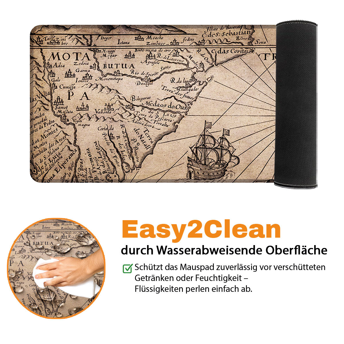 SEE WELTKARTE VINTAGE - Karten Design - XXL Gaming Mauspad