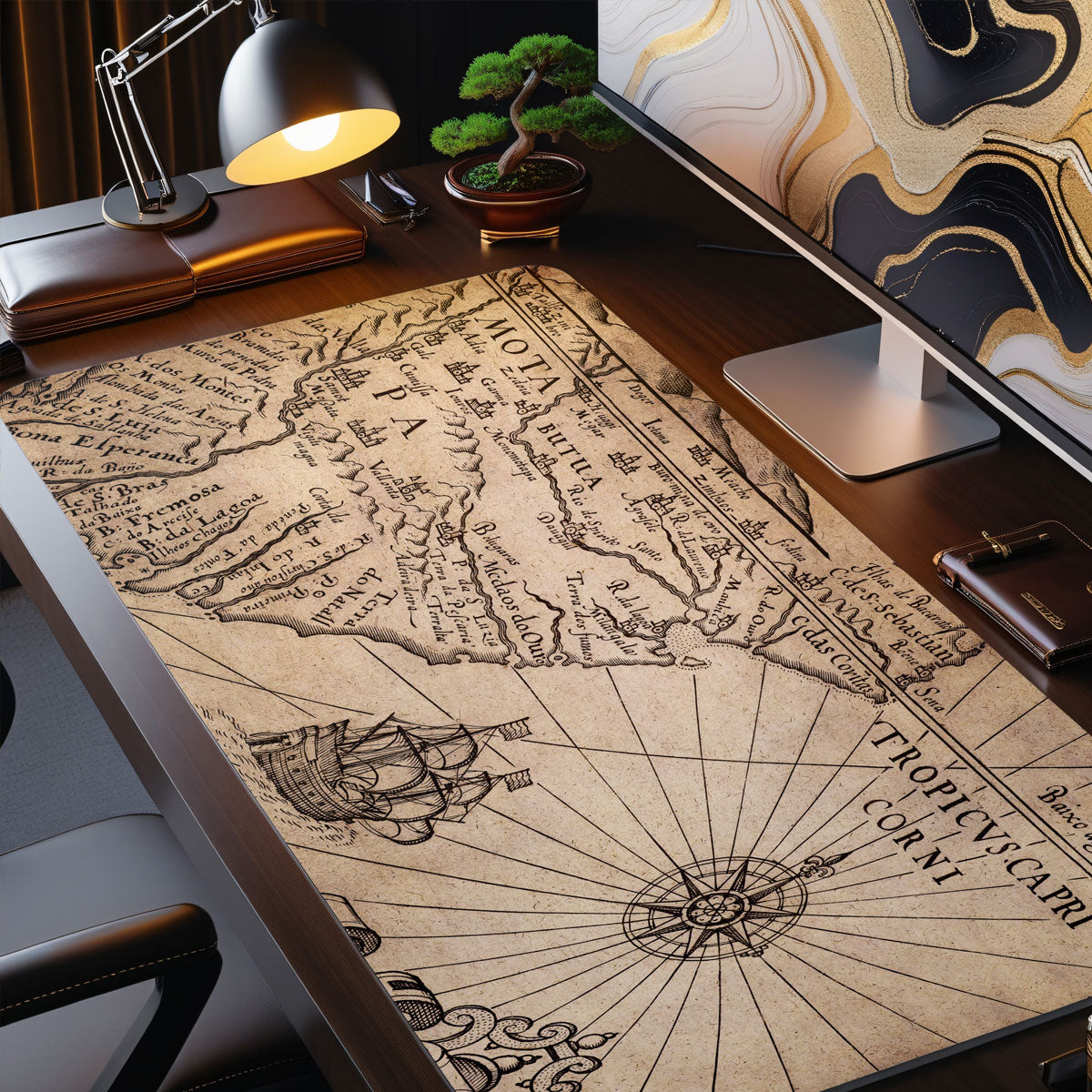 SEE WELTKARTE VINTAGE - Karten Design - XXL Gaming Mauspad